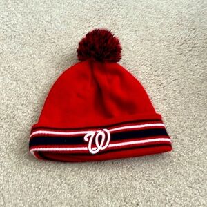 New Era Washington Nationals MLB Knit Beanie Hat Cap Red‎ Winter OSFM Pom